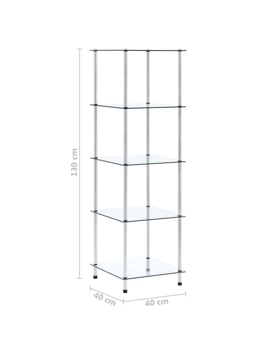 5patrová police průhledná 40 × 40 × 130 cm tvrzené sklo