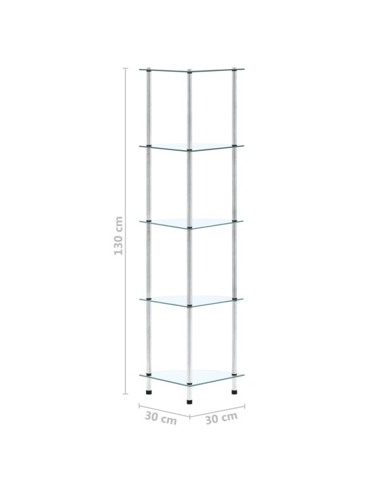 5patrová police průhledná 30 × 30 × 130 cm tvrzené sklo