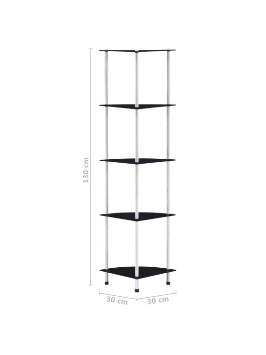 5patrová police černá 30 × 30 × 130 cm tvrzené sklo