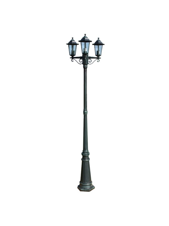 Zahradní lampa vysoká 3 ramena 215 cm tmavě zelená/černá hliník