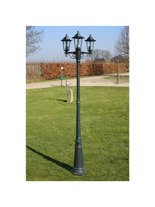 Zahradní lampa vysoká 3 ramena 215 cm tmavě zelená/černá hliník