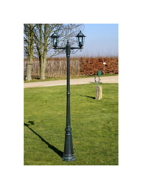 Zahradní lampa vysoká 2 ramena 215 cm tmavě zelená/černá hliník