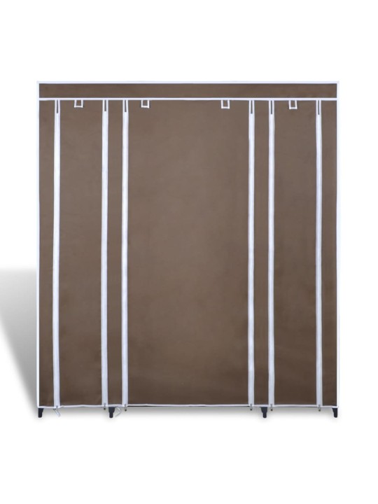 Látková šatní skříň s přihrádkami a tyčemi 45x150x176 cm hnědá