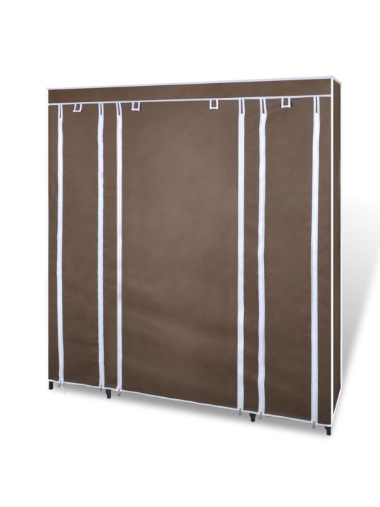 Látková šatní skříň s přihrádkami a tyčemi 45x150x176 cm hnědá