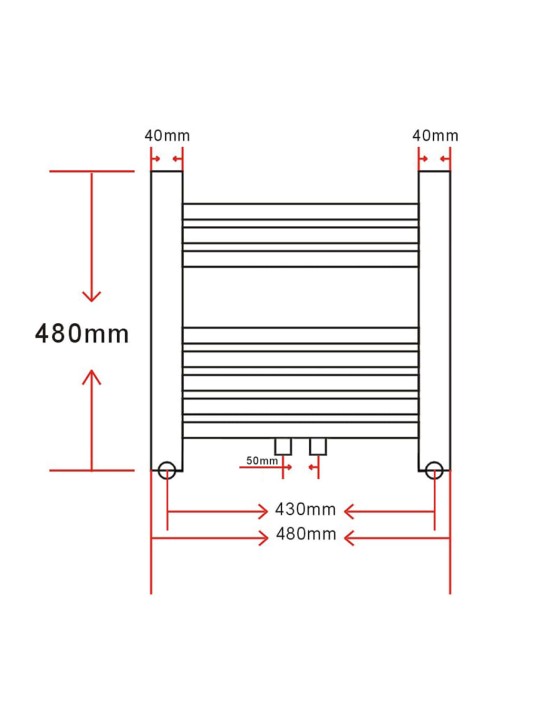 Žebříkový radiátor obloukový, ústřední topení 480 x 480 mm boční a střední přípojka