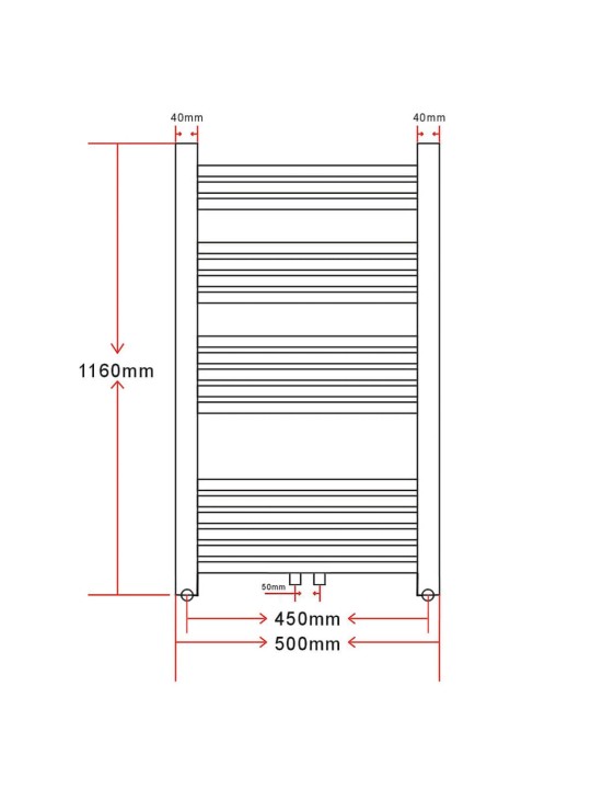 Žebříkový radiátor obloukový, ústřední topení 500 x 1160 mm boční a střední přípojka