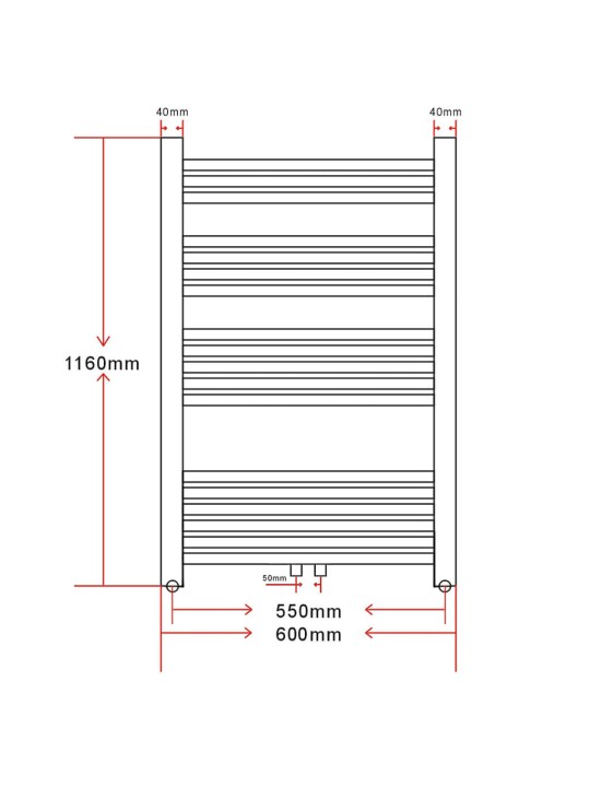 Žebříkový radiátor obloukový, ústřední topení 600 x 1160 mm boční a střední přípojka