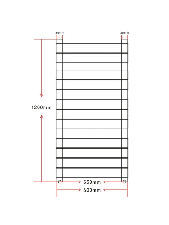 Žebříkový radiátor na ručníky rovný ústřední topení 600 x 1 200 mm