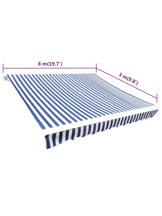 Plachta na markýzu plátěná modro-bílá 6 x 3 m (bez rámu)