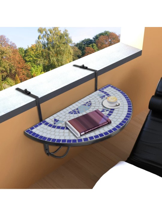 Závěsný stolek na balkon modrý a bílý mozaika
