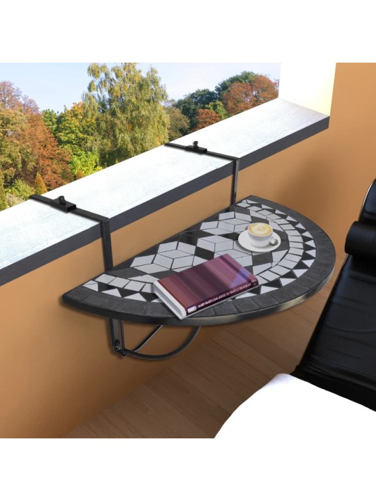Závěsný stolek na balkon černý a bílý mozaika
