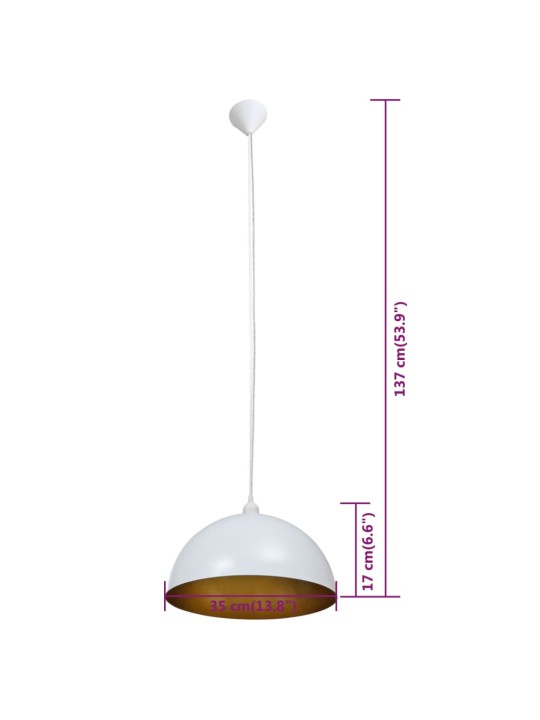 Stropní lampa polokoule 2 ks s nastavitelnou výškou bílá
