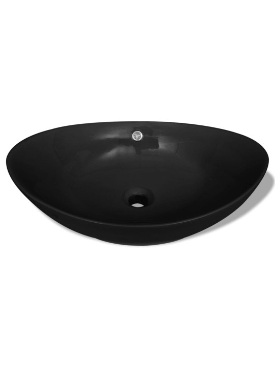 Černé luxusní keramické oválné umyvadlo s přepadem - 59 x 38,5 cm