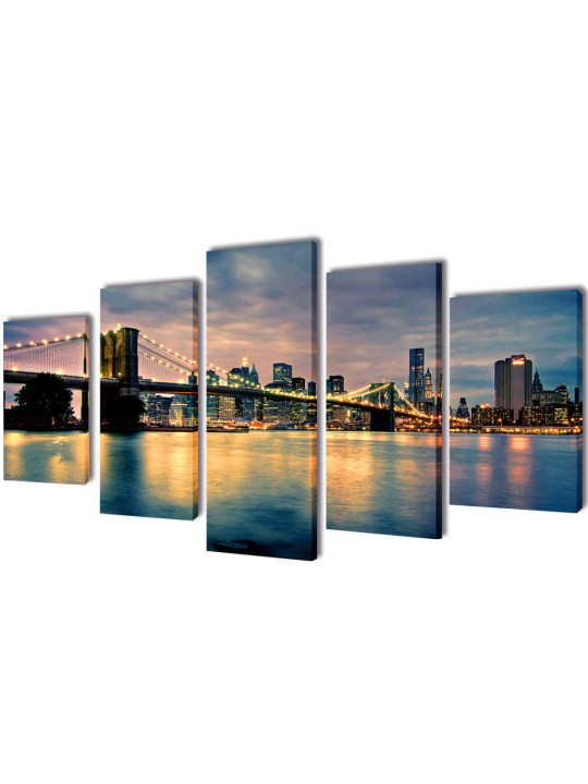 Sada obrazů, tisk na plátně, Brooklynský most s řekou, 200 x 100 cm