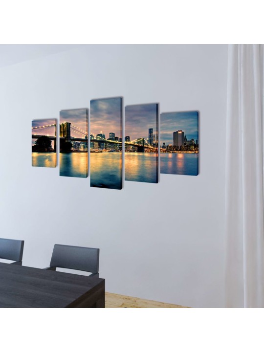 Sada obrazů, tisk na plátně, Brooklynský most s řekou, 200 x 100 cm