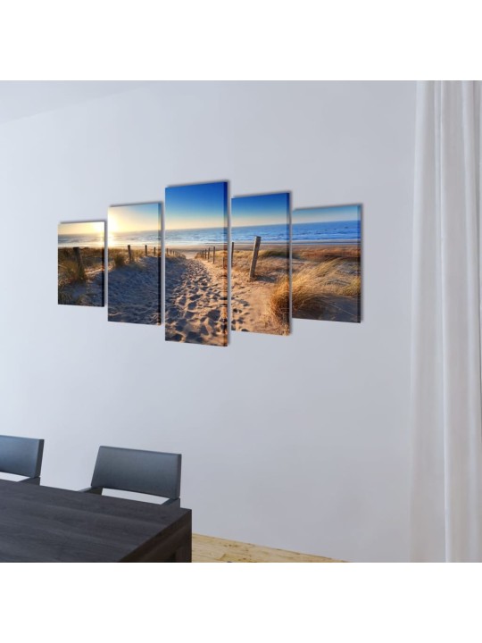 Sada obrazů, tisk na plátně, písečná pláž, 200 x 100 cm