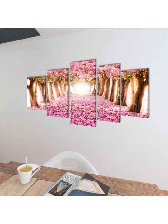 Sada obrazů, tisk na plátně, třešňový květ, 100 x 50 cm
