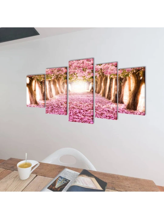 Sada obrazů, tisk na plátně, třešňový květ, 200 x 100 cm