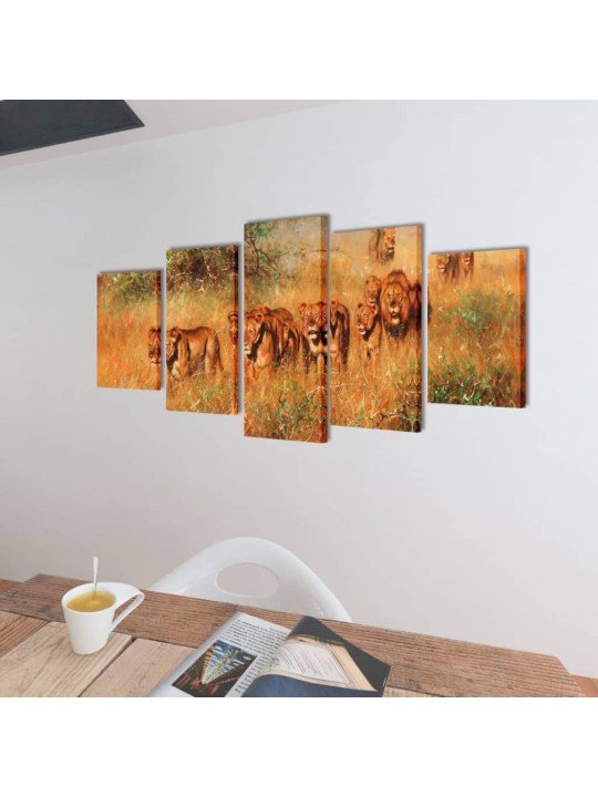 Sada obrazů, tisk na plátně, lev, 100 x 50 cm