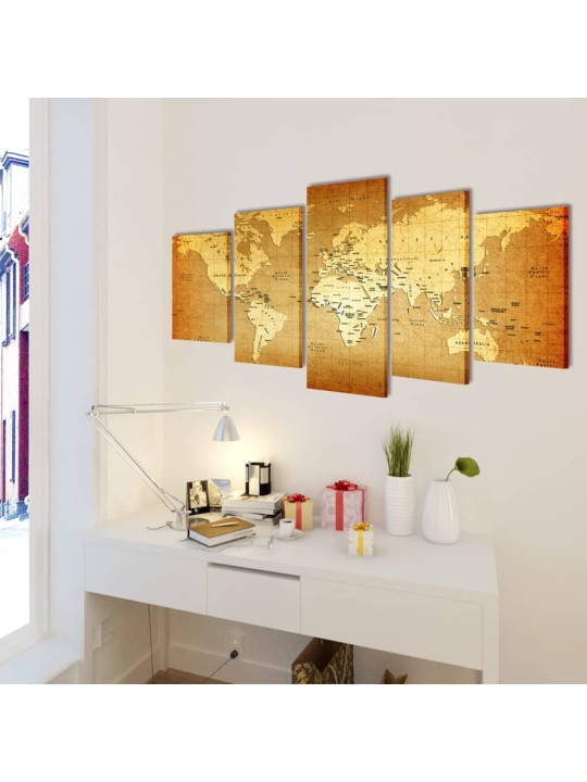 Sada obrazů, tisk na plátně, motiv mapa světa, 200 x 100 cm