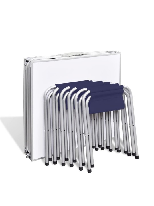 Skládací kempingový set 6 stoliček nastavitelná výška 180x60 cm