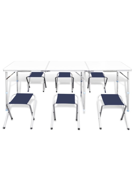 Skládací kempingový set 6 stoliček nastavitelná výška 180x60 cm