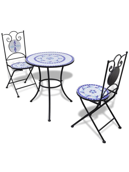 3dílný bistro set mozaikový keramický modro-bílý