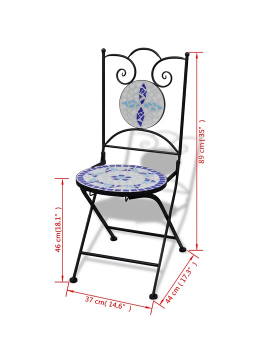 3dílný bistro set mozaikový keramický modro-bílý