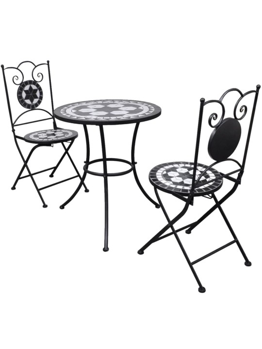 3dílný bistro set mozaikový keramický černý a bílý