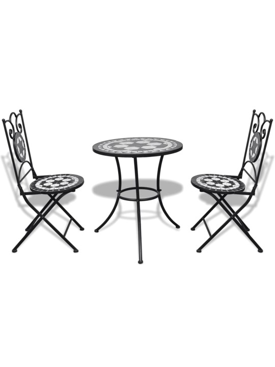 3dílný bistro set mozaikový keramický černý a bílý