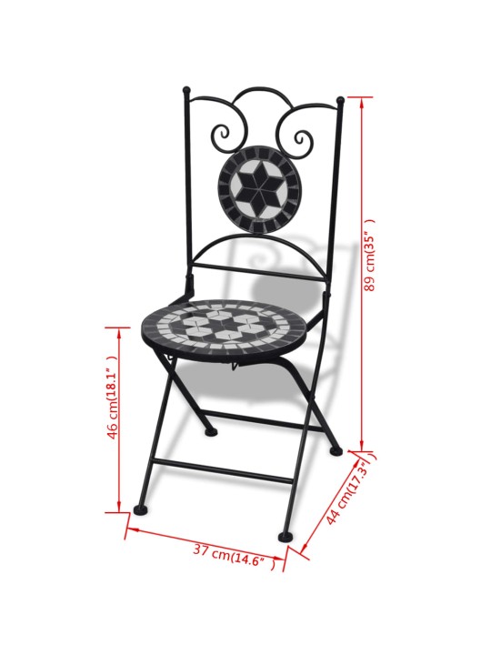 3dílný bistro set mozaikový keramický černý a bílý