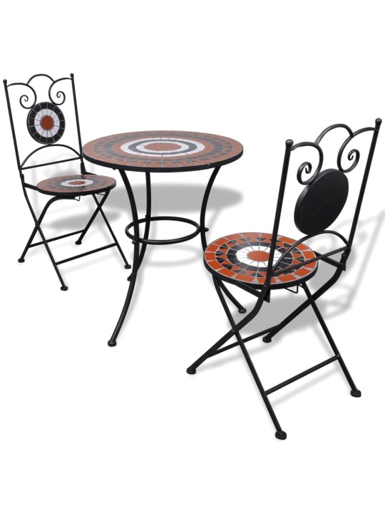 3dílný bistro set mozaikový keramický terakota a bílý