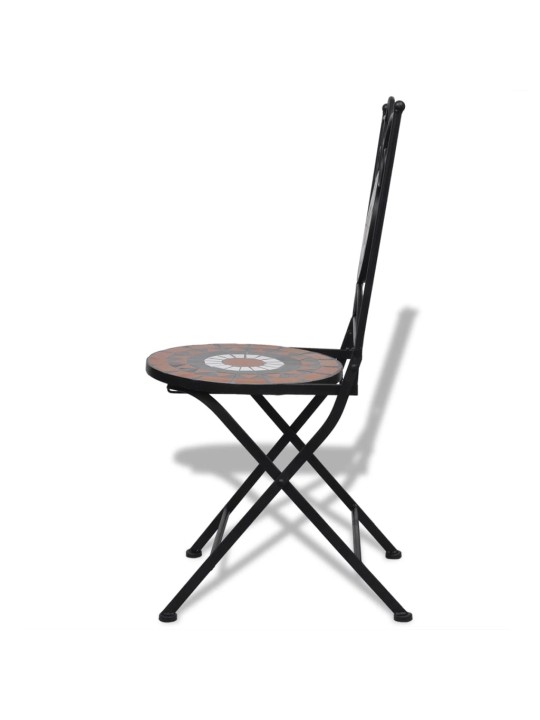 3dílný bistro set mozaikový keramický terakota a bílý