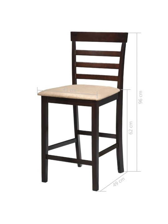 Hnědý dřevěný barový stůl a 4 barové židle, set