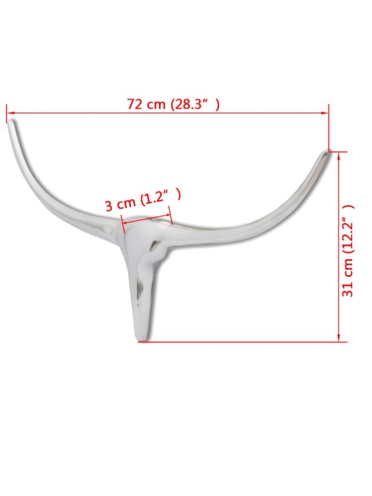 Nástěnná hliníková býčí hlava, dekorace, stříbrná barva 72 cm