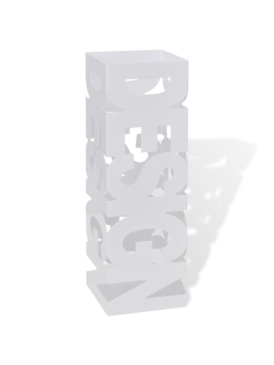 Bílý hranatý stojan na deštníky a vycházkové hole, ocelový, 48,5 cm