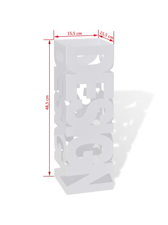 Bílý hranatý stojan na deštníky a vycházkové hole, ocelový, 48,5 cm