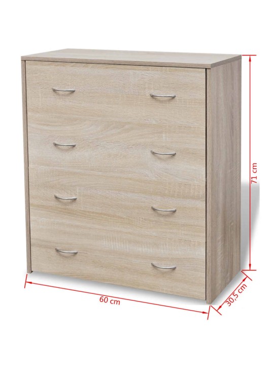 Příborník se 4 zásuvkami 60 x 30,5 x 71 cm barva dub