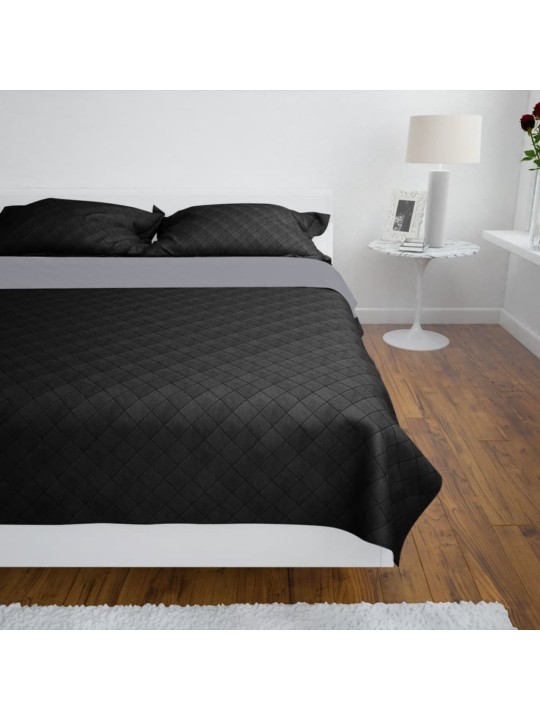 Oboustranný prošívaný přehoz na postel černo-šedý 230 x 260 cm