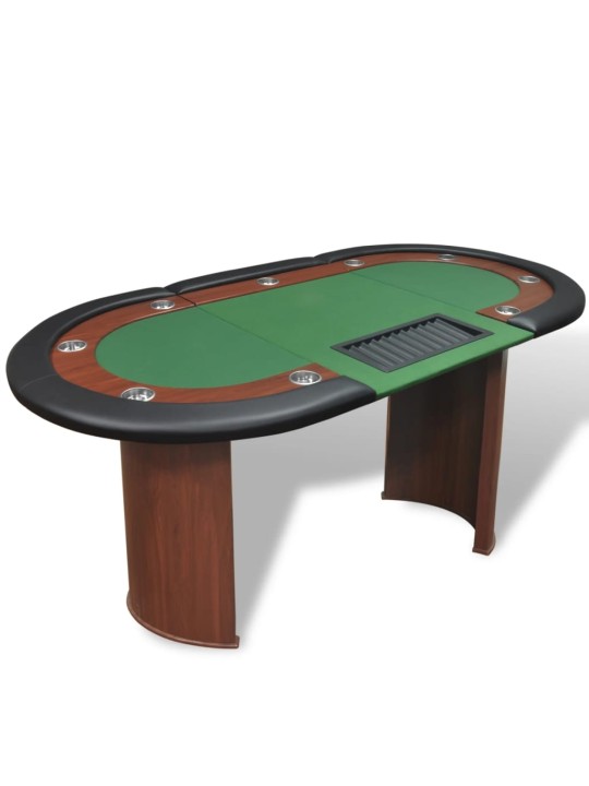 Pokerový stůl pro 10 hráčů, zóna pro dealera + držák na žetony, zelený