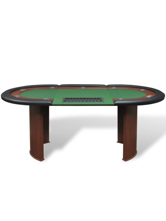 Pokerový stůl pro 10 hráčů, zóna pro dealera + držák na žetony, zelený