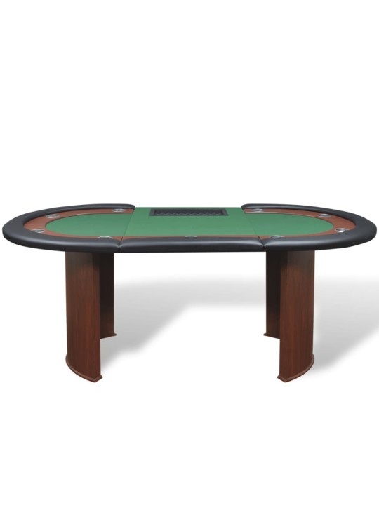 Pokerový stůl pro 10 hráčů, zóna pro dealera + držák na žetony, zelený
