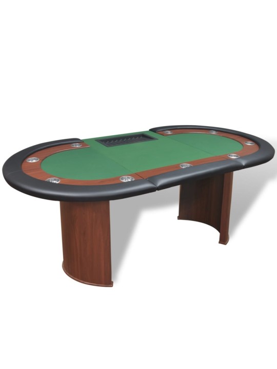 Pokerový stůl pro 10 hráčů, zóna pro dealera + držák na žetony, zelený