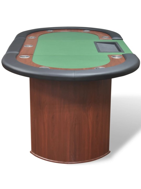 Pokerový stůl pro 10 hráčů, zóna pro dealera + držák na žetony, zelený