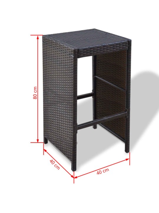 7dílný zahradní barový set s poduškami polyratan hnědý