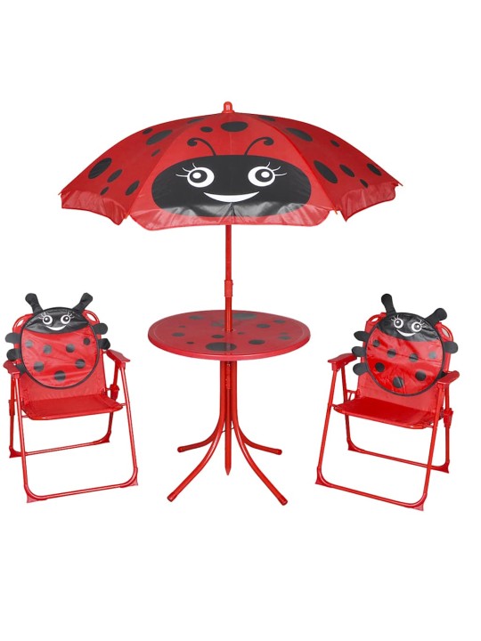 3dílný dětský zahradní bistro set se slunečníkem červený