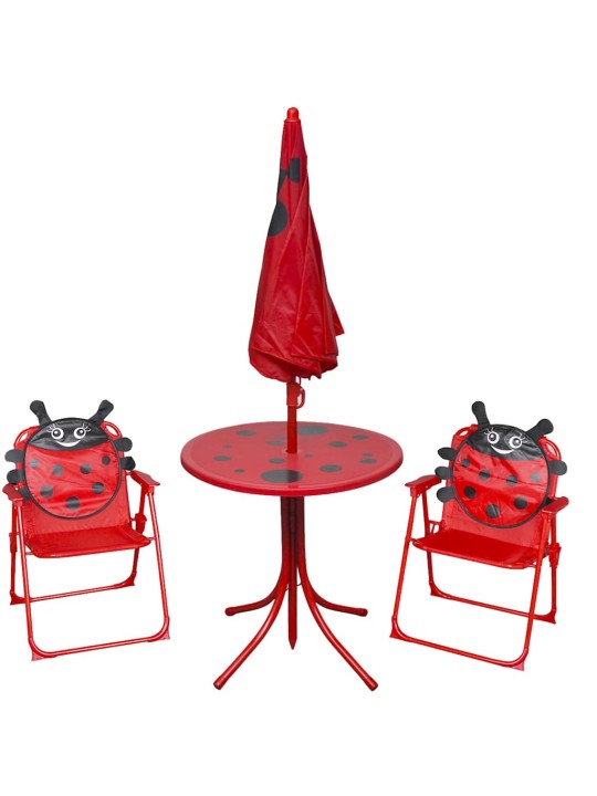 3dílný dětský zahradní bistro set se slunečníkem červený