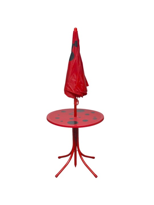 3dílný dětský zahradní bistro set se slunečníkem červený
