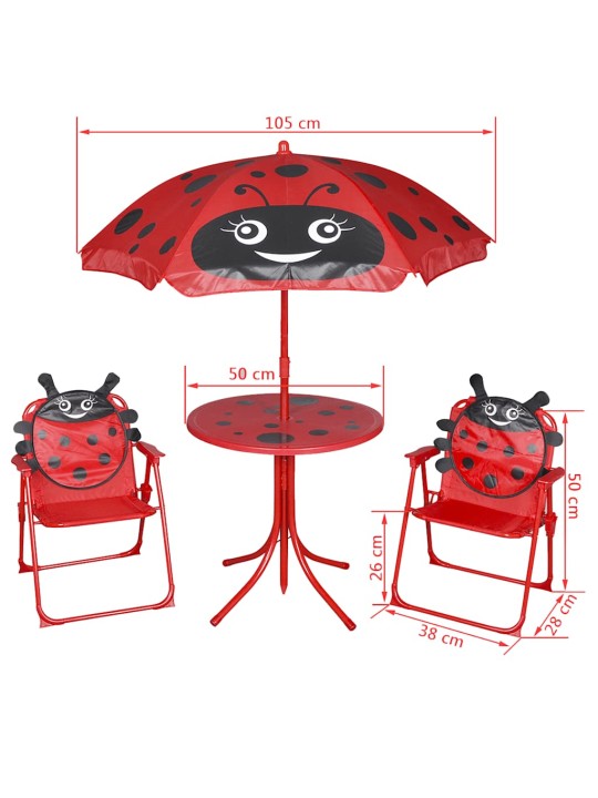 3dílný dětský zahradní bistro set se slunečníkem červený