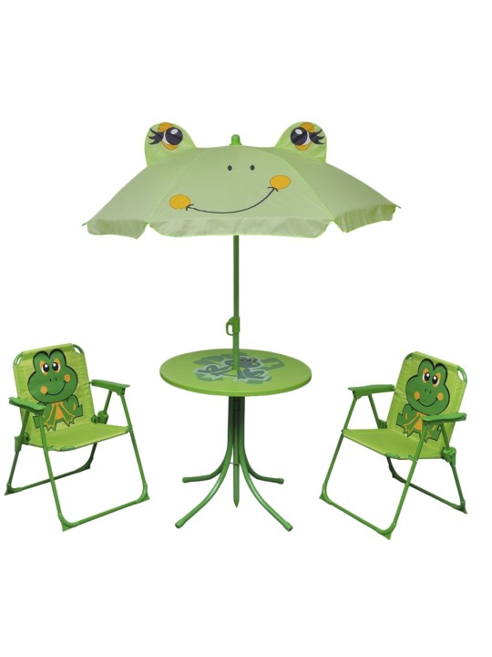 3dílný dětský zahradní bistro set se slunečníkem zelený
